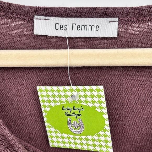 Ces Femme Floral Eyelet Sleeve Top Brown Size Large NWT - Picture 2 of 7